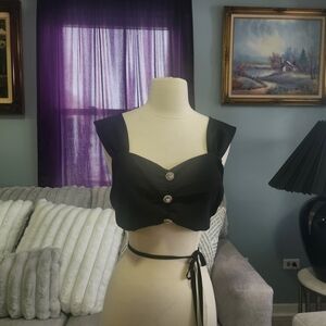 Zara Black Crop Top with Silver Buttons